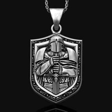 💀 Herren Kette Ritter Anhänger Edelstahl Schild Kreuz Schwert Kette Mittelalter