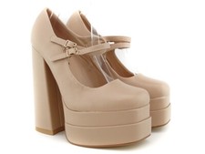 Beigefarbene Plateau-Pumps aus Ökoleder mit Stilettoabsatz