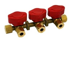 Gas Verteilerblock Messing Gasventil 3 Abgänge f. 10+8 Rohr Gashahn  NEU und Ovp