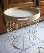 Design Metall Korb Beistelltisch mit Holz Tablett Deko Couch Sofa Tisch 45 groß