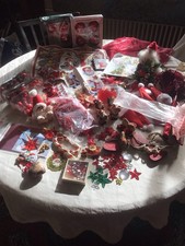 Weihnachtsschmuck Rot Konvolut Baumschmuck Girlanden Holz Vintage Nostalgie