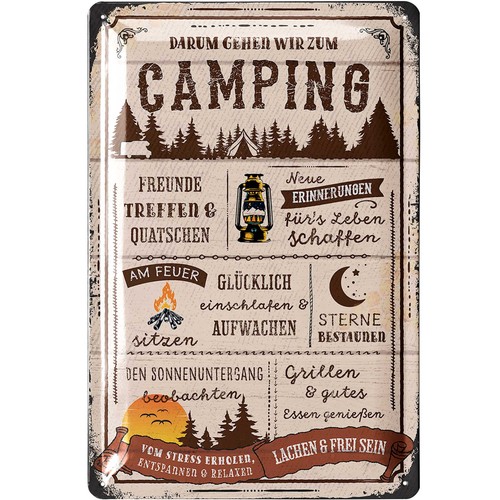 Retro blechschild camping - blechschild,