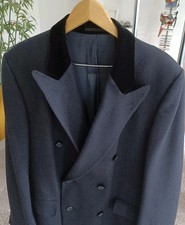 Edler Herrenmantel von Crombie  dunkelblau mit schwarzem Samtbesatz Gr.54 Luxus