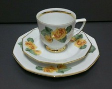 3tlg. Kaffeegedeck Sammeltasse Winterling Teller Tasse gelbe Rose Goldrand #0#