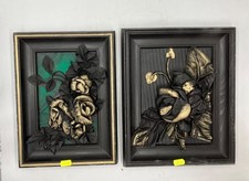 2 Bilder aus Leder in 3D Optik - Neuwertig  - Blumen - Lederbild - Holzrahmen