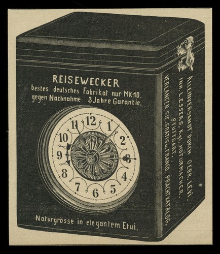 Alte werbung 1898 - 1898, reisewecker