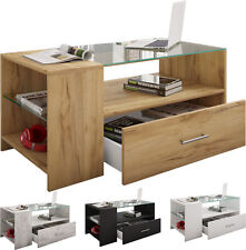 Holz Sofatisch Couchtisch Schublade Glas Tindala