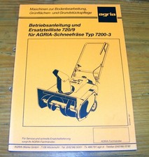 Agria 7200 Schneefräse 7200-3 Anleitung BA Betriebsanleitung Bedienungsanleitung