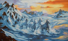 Gobelin Stickbild Stickpackung Gedruckter Stramin und Garn Pferde 418