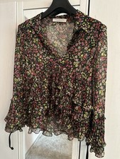 Bluse Philosophy Di Lorenzo Serafini Blumen Rüschen Schwarz Bunt 34 Xs S Neu