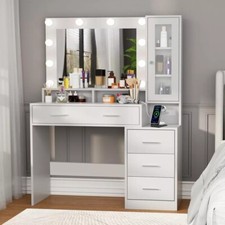 Schminktisch Frisiertisch Kosmetiktisch mit LED-Beleuchtung Spiegel 5 Schubladen