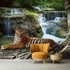 Vlies Fototapete Tiger Tiere Wasserfall Natur 3D EFFEKT TAPETE XXL + KLEISTER