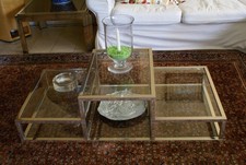 Couchtisch Sofatisch Glas Chrom Ablage Designertisch Italien Unikat Glastisch