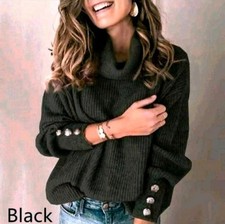 Damen Strickpullover Rollkragenpullover Herbst Langarm Pullover Winter Sweater