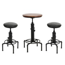 B-Ware Set Bartisch + 2x Barhocker MCW-N23, Industrial Holz Kunstleder, schwarz