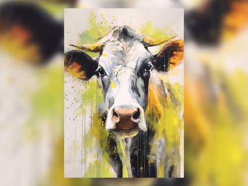 Kuh portrait aquarell 7 - x, 7"