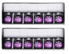 12 x Tischkartenhalter Weihnachtskugel Lila Ø 4 cm mit Karte Schneeflocke Glas