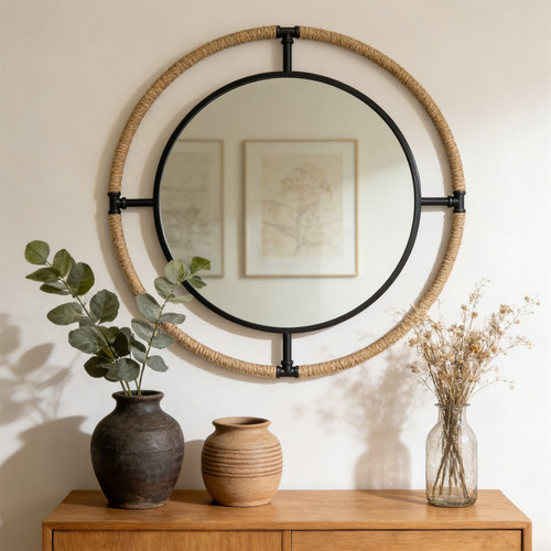 Boho wandspiegel rund - rund, 80cm