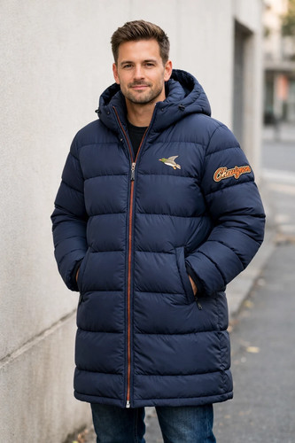 Lange daunenjacke mit kapuze - lange,