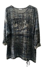 GINA LAURA  Feinstrick Pullover, grau blau anthrazit Glitzer Druck, Gr. 48/50