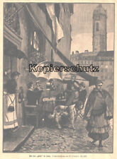 Studentika "Vor der -Zeise- in Jena" Studentenkneipe Original Holzstich von 1892