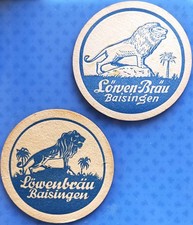 2 verschiedene alte Bierdeckel Löwen-Bräu Baisingen um 1950-54