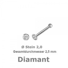 Diamant 750 Weißgold  Nasenpiercing, Nasenstecker  Kugelstift 2,5 mm NEU