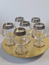 6 St. Cognac-Gläser Medici Murano - Platin Silberrand mit Goldrand und Ätzdekor 