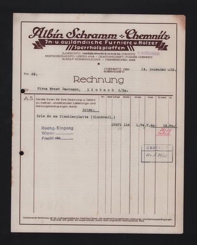 Chemnitz rechnung 1932 albin - rechnung, 1932,
