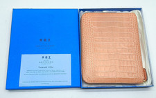 Smythson of Bond St Mara Leder Kroko Beige Rosa Schreibmappe Neu & Originalverpackt