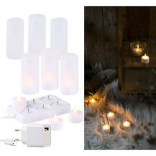 Lunartec 6 Akku-LED-Teelichter, flackernde Flamme, Acrylgläser, Ladestation