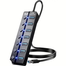 3,0 USB Hub 7 Port Splitter Adapter mit Aktiv Netzteil Verteiler PC Laptop PS4/5