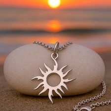 Halskette Sonne Strahlt Anhänger Edelstahlkette 40 45 50 60 cm Kette silberfarbe