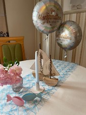Tischdekoration für Konfirmation, Kommunion oder Taufe, Fisch, Boot, rosa/blau