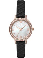 Emporio Armani Damen Analog Quarz Armband Uhr AR11485 Leder schwarz 32 mm