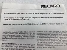 ORIGINAL Recaro Konsole BMW 3er,E21, 85.43.19/29“Einbauanleitung aus den 80‘ern