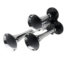 12V 24V 3-Klang Fanfare Druckluft Horn Hupe Nebelhorn Chrom 4x4 Offroad