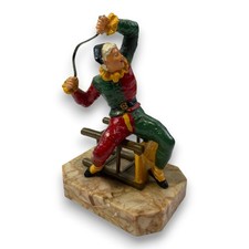 Vintage Figur Harlekin auf Marmorsockel bunt bemalt Dekofigur Kunsthandwerk