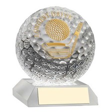 Klarglas Golfball Trophäe längste Fahrt 3,75 Zoll KOSTENLOSE Gravur