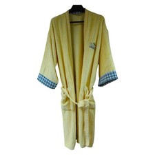 Lacoste Yellow Bathrobe XXL Cotton Terry Vintage Checked Cuffs Rare