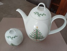 AK Kaiser Domino Kaffeekanne mit Zuckertopf Tannenbaum Weihnachten