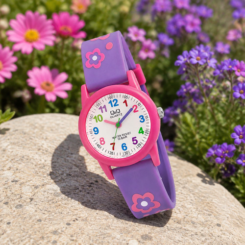 Kinderuhr blume lila pink - kinderuhr,