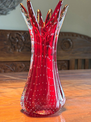 Vase muranoglas rot klar - muranoglas, rot/klar