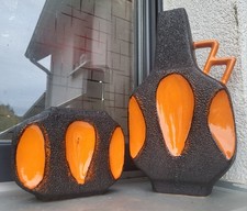 RARE FAT LAVA SILBERDISTEL KERAMIK VASEN SET ROTH MID CENTURY 70s