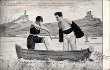 Ak Liebespaar im Ruderboot, See, Badekleidung - 4552725