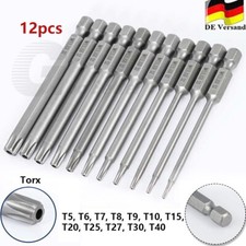 12tlg Torx Bit Set T5 T6 T7 T8 T9 T10 T15 T20 T25 - T40 Biteinsatz 50mm mit loch