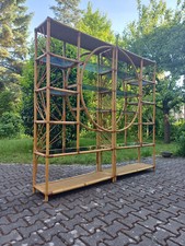 Boho Vintage Bambus Regal 70er 2teilig Hollywood Regency Étagère mit Glas Böden