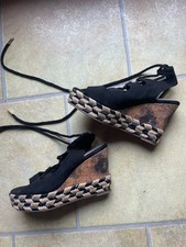 Tamaris Sandalen Keilabsatz 37 schwarz/beige/ gold Schnürung