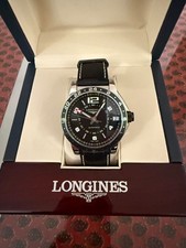 Original Longines Admiral GMT Stahl/Schwarz Lederarmband, hervorragender Zustand