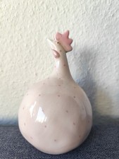 Keramik Huhn Figur – Shabby Chic / Landhaus Deko – rosa gepunktet, ca. 16 cm
